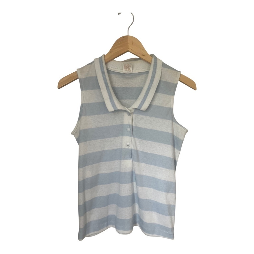 Vintage Baby Blue & White Stripe Polo Tank Small